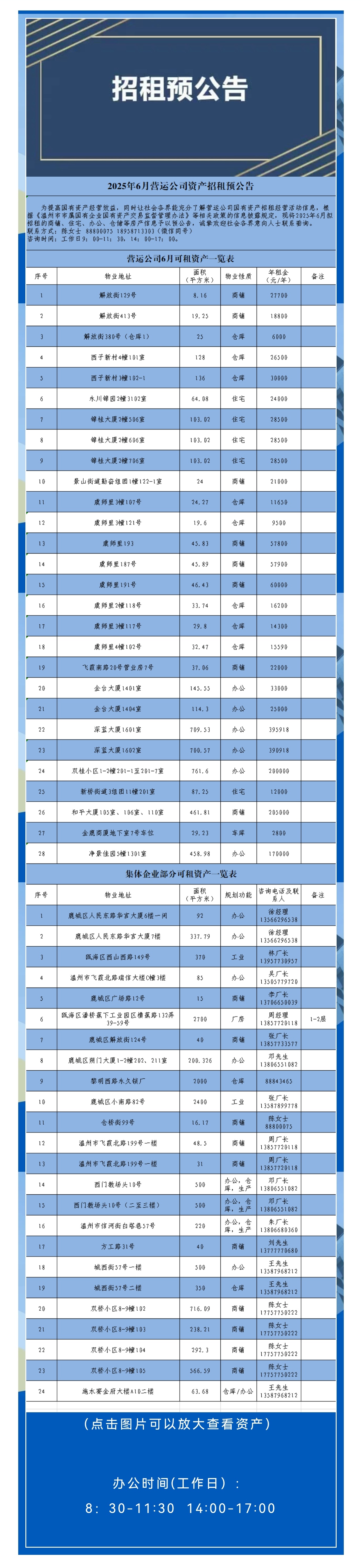 资产公告丨2025年6月营运公司资产招租预公告